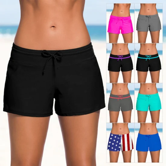 Moda de verano de color sólido pantalones casuales de la tabla de playa, la comodidad de las mujeres pantalones cortos de natación del gimnasio, pantalones cortos de natación ropa interior deportiva de playa pantalones cortos