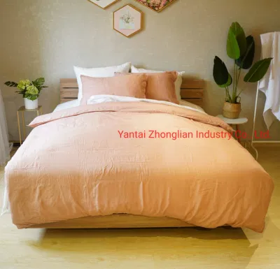 Juego de cama Juego de funda nórdica con apariencia de lino lavado 100% algodón con 2 fundas Juego de cama de primavera y otoño